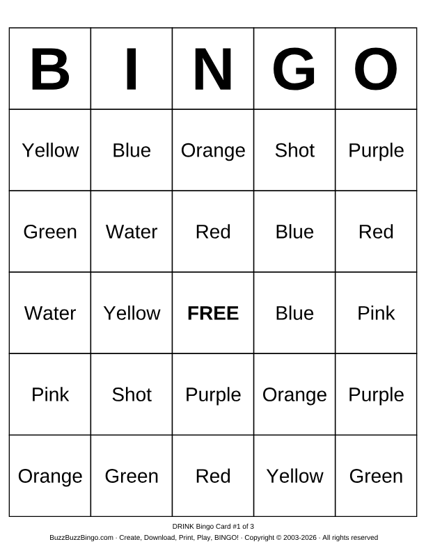 Download Free DRINK Bingo Cards