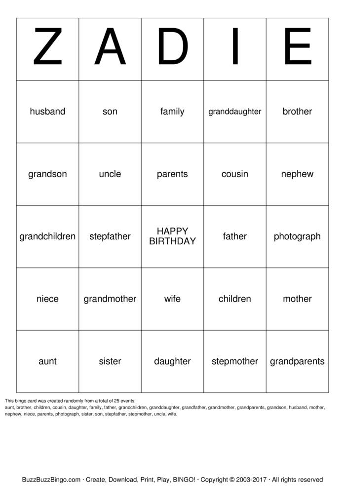 Family Bingo Cards to Download, Print and Customize!