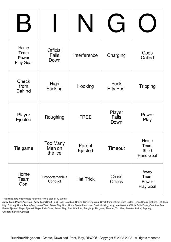 Hockey Bingo Cards to Download, Print and Customize!