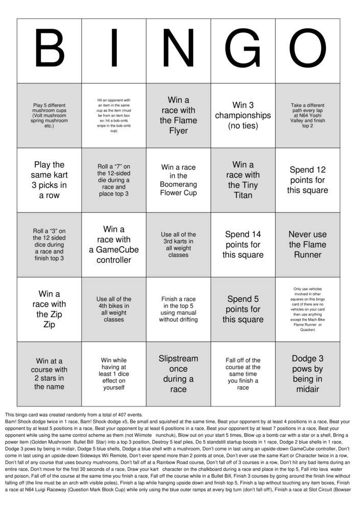 Mario Kart CTGP Item Rain Bingo (v1.3) Bingo Cards to Download, Print ...