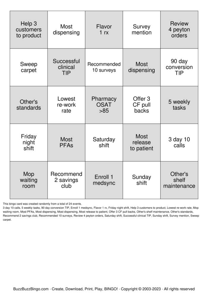 Download Free Pharmacy Bingo! Bingo Cards