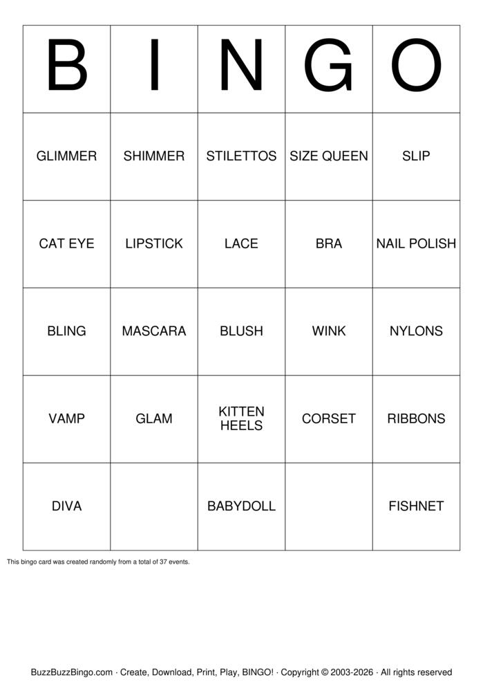 Download Free SISSY Bingo Cards Download Free SISSY Bingo Cards