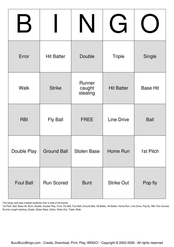 Download Free Softball Bingo Bingo Cards Download Free Softball Bingo Bingo Cards