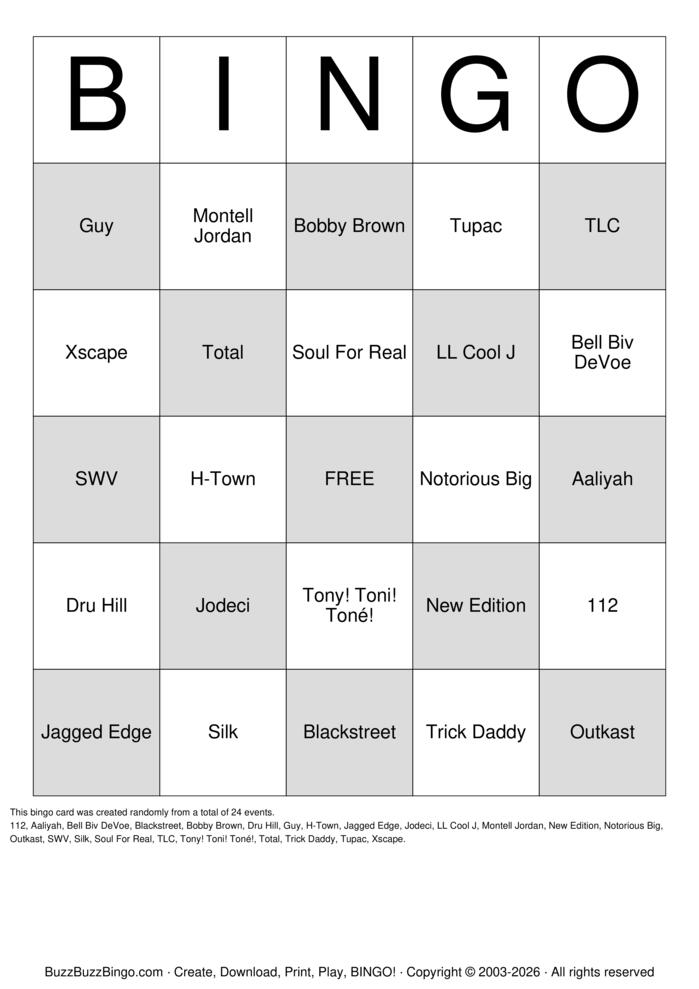 Download Free Trap R&B Bingo Cards Download Free Trap R&B Bingo Cards