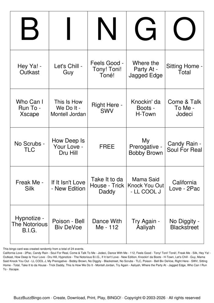 Download Free Trap R&B Music Bingo Cards