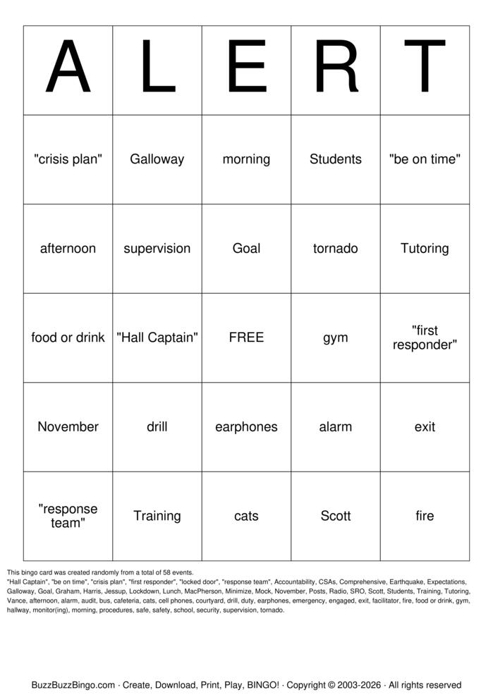 Download Free bus safety Bingo Cards