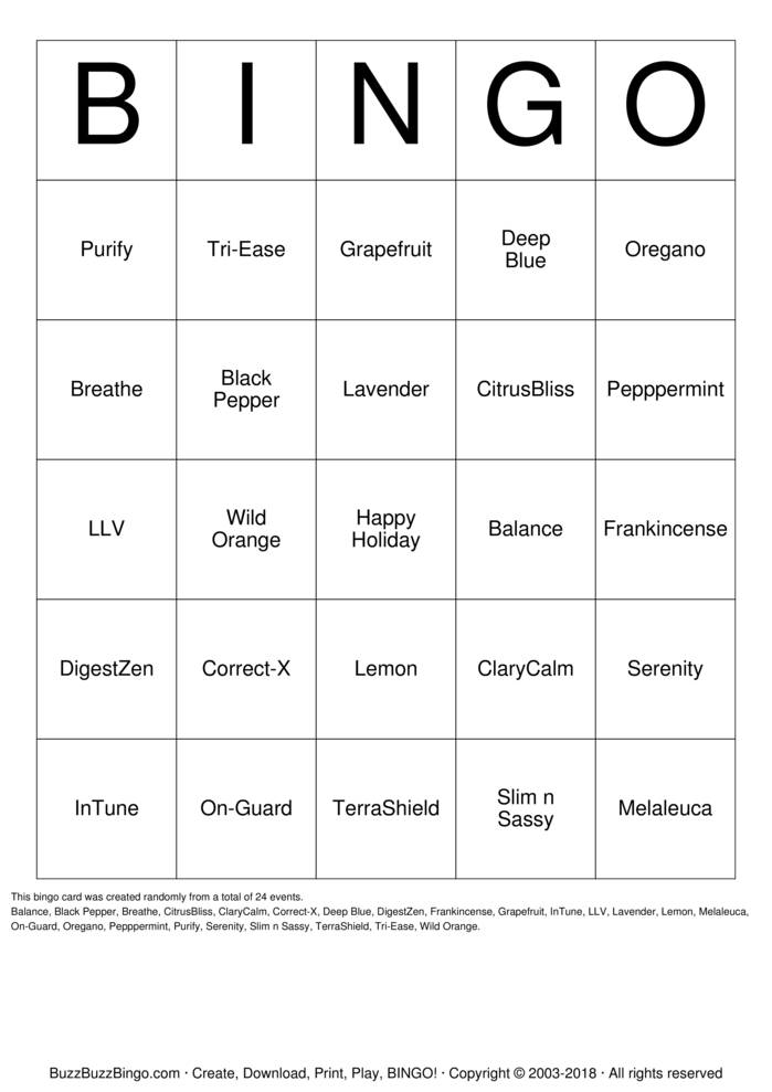 Download Free doTERRA! Bingo Cards