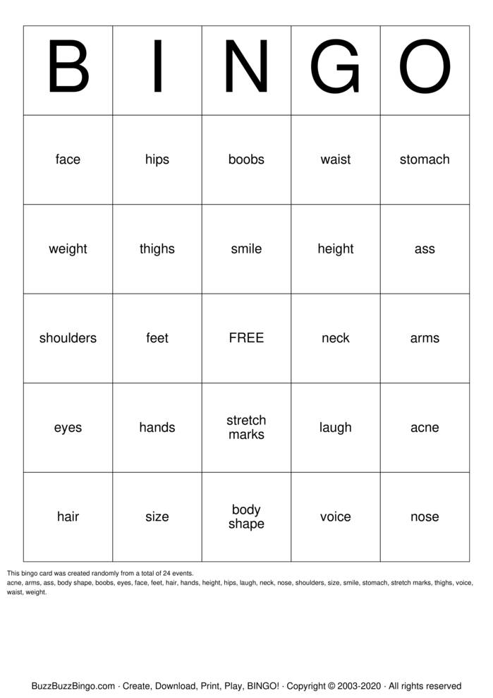 Download Free insecurities Bingo Cards