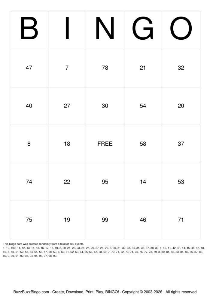 Download Free 7x7 Bingo Cards Download Free 7x7 Bingo Cards