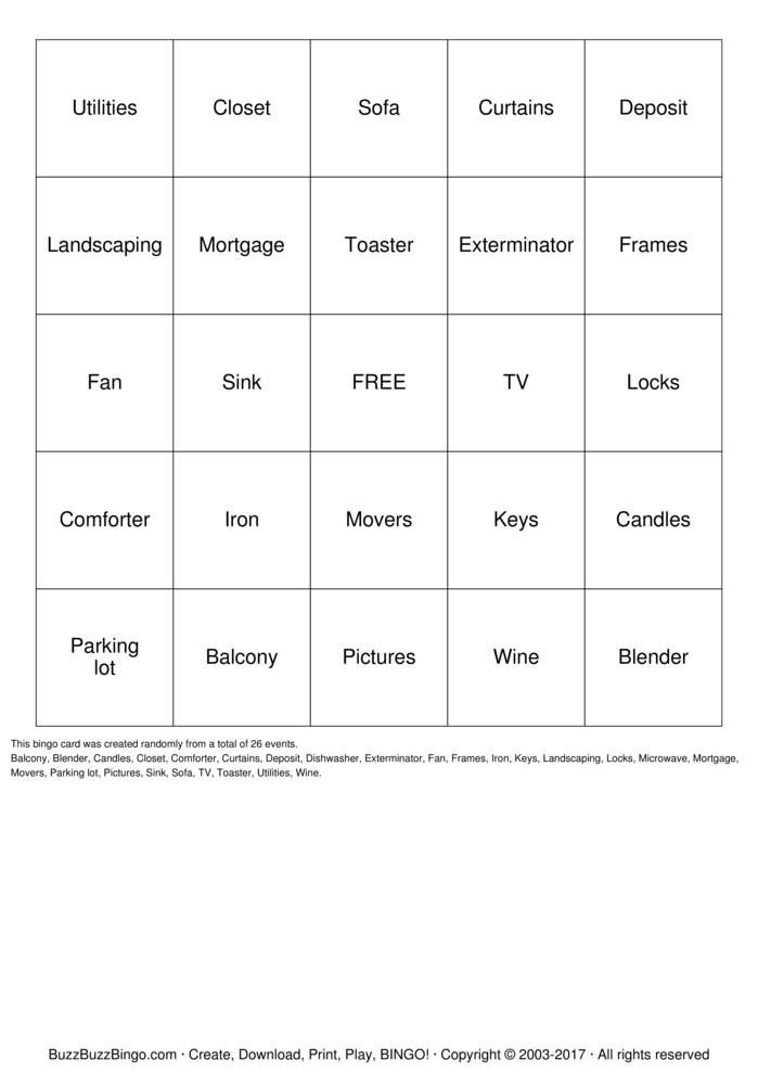 Alex's Housewarming Bingo Cards to Download, Print and Customize!