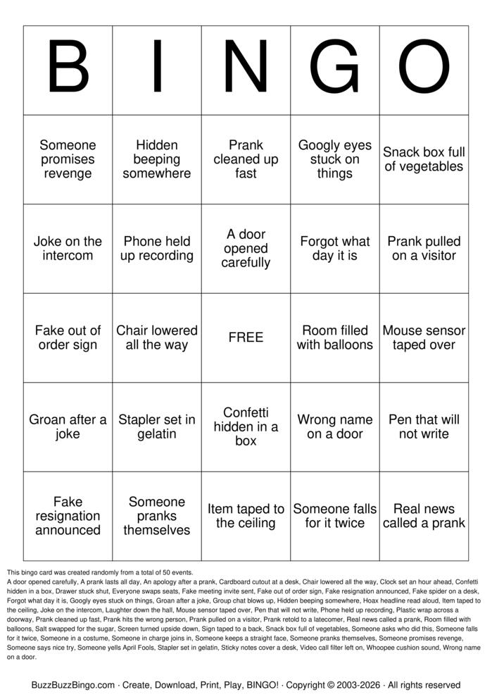 Download Free April Fools' Day Bingo Cards