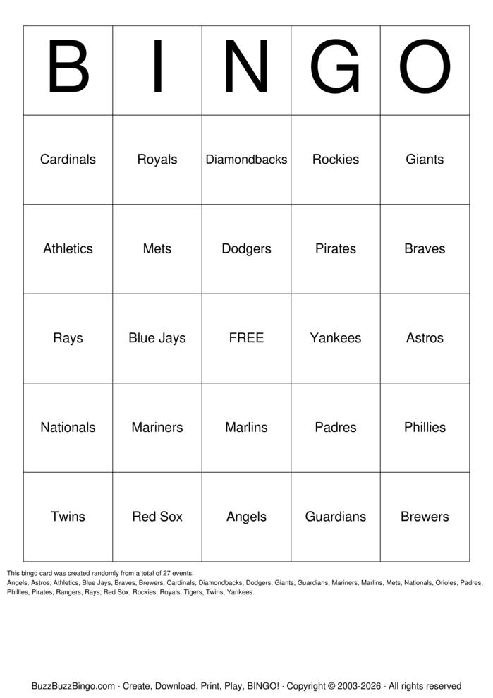 Download Free Baseball Bingo Cards Download Free Baseball Bingo Cards