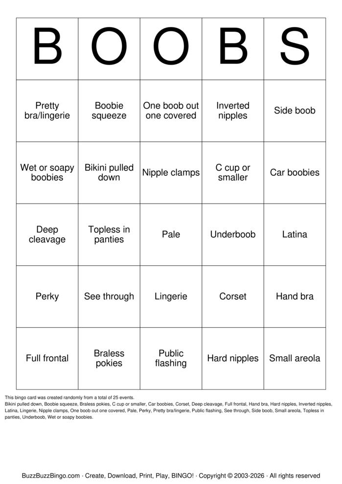 Download Free Boobs Bingo Cards