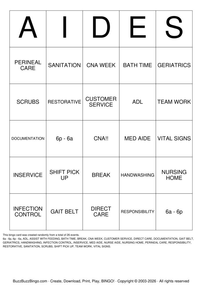 Download Free CNA Bingo Cards Download Free CNA Bingo Cards