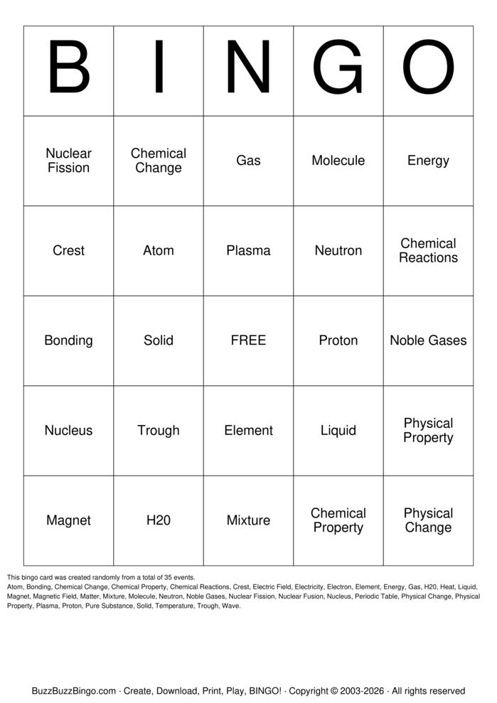 Download Free Chemistry Bingo Cards Download Free Chemistry Bingo Cards