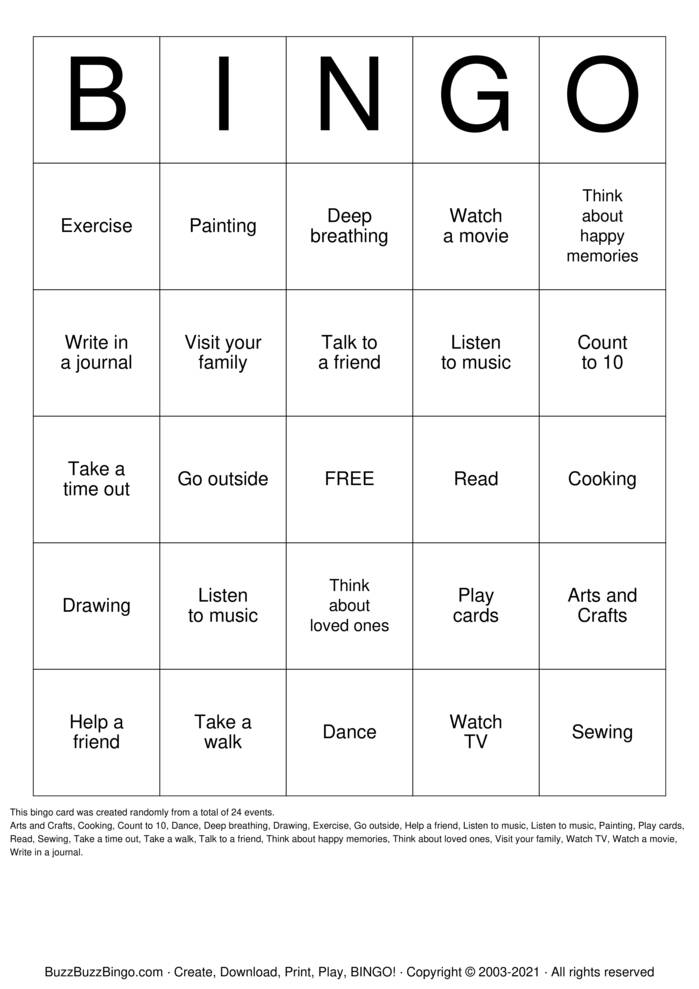 Coping Skills Bingo Cards to Download, Print and Customize!
