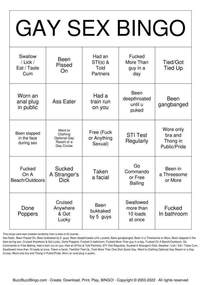Dirty Gay Bingo Bingo Cards to Download Print and Customize 