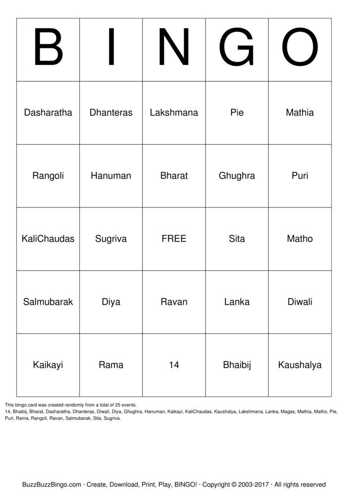 Diwali Bingo Bingo Cards to Download, Print and Customize!
