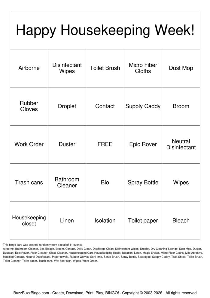 Download Free Environmental Services Week Bingo Cards Download Free Environmental Services Week Bingo Cards