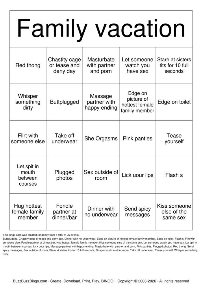 Download Free Family vacation or dinner Bingo Cards