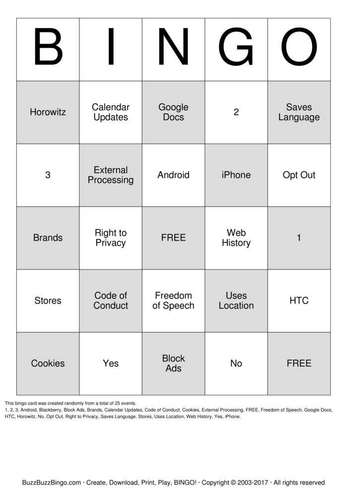 Download Free Google Bingo Cards Download Free Google Bingo Cards