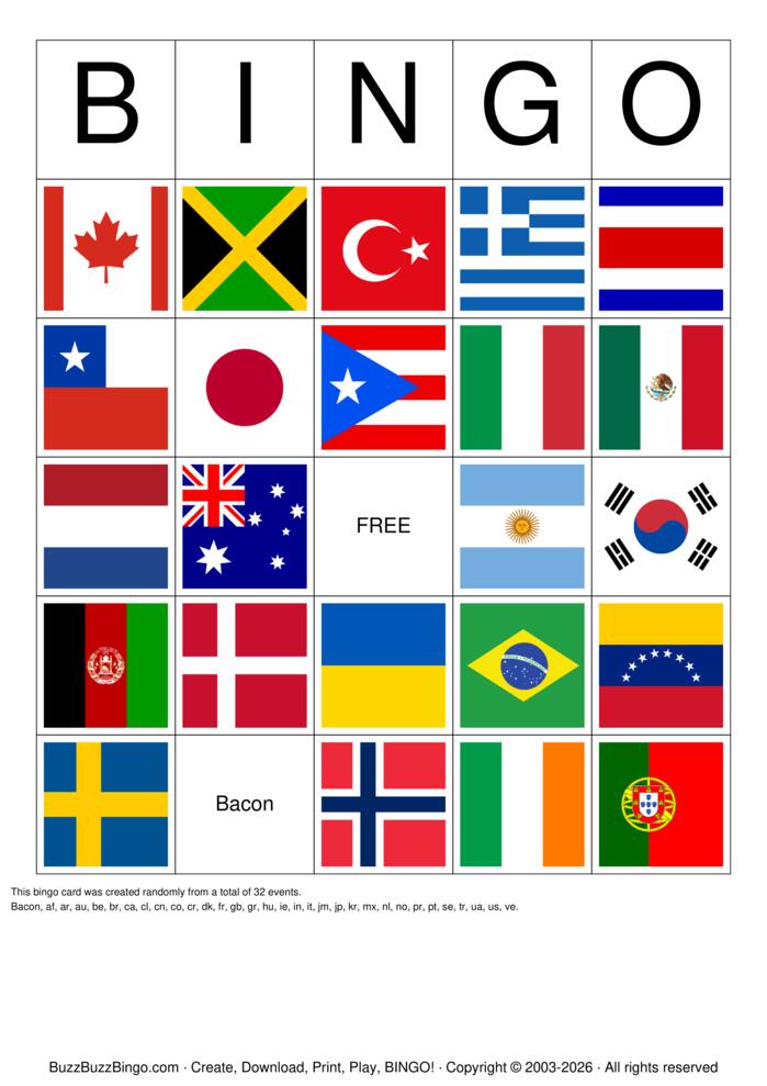 Download Free Images of Country Flags Bingo Cards Download Free Images of Country Flags Bingo Cards