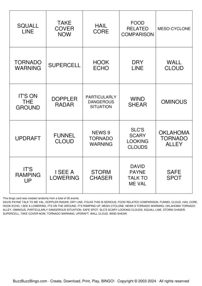 Download Free Oklahoma Severe Weather Bingo Cards Download Free Oklahoma Severe Weather Bingo Cards