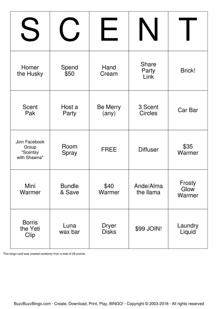 Scentsy Bingo Cards to Download, Print and Customize!