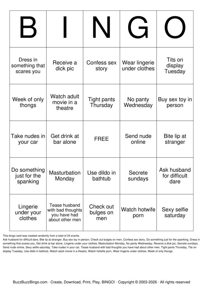 Download Free beginner hotwife Bingo Cards Download Free beginner hotwife Bingo Cards