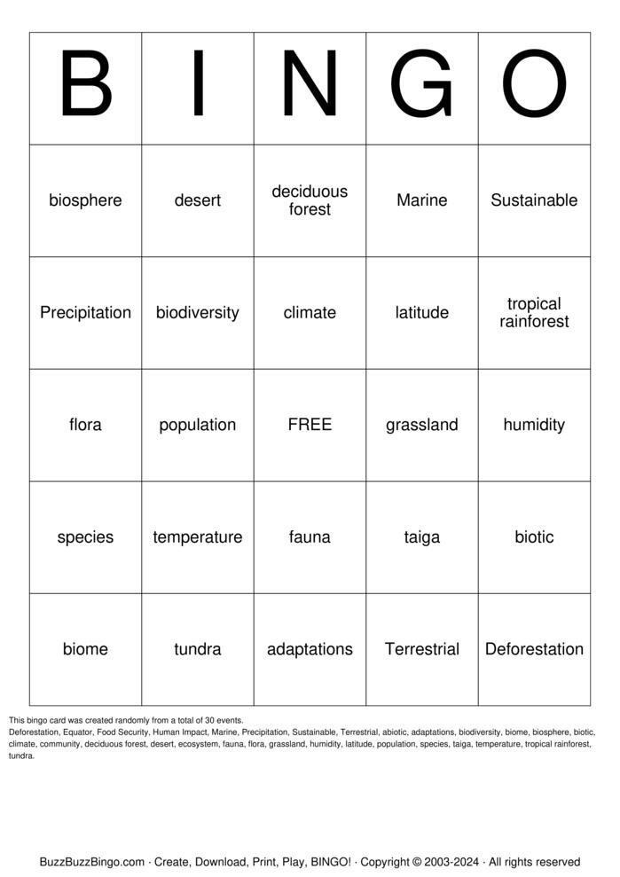 Download Free Biomes and Ecosystems Bingo Bingo Cards Download Free Biomes and Ecosystems Bingo Bingo Cards