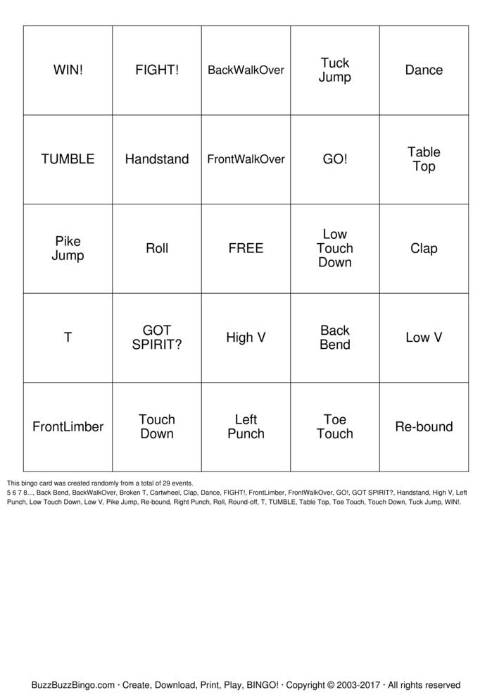 Download Free CHEER Bingo Cards Download Free CHEER Bingo Cards