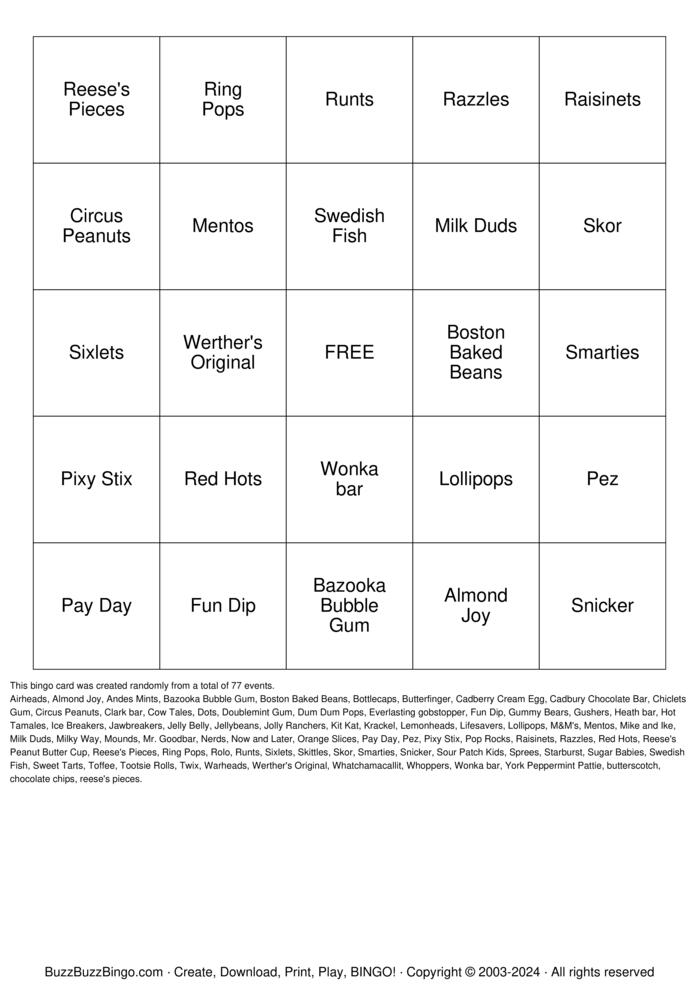 Download Free Candyland  Bingo Cards