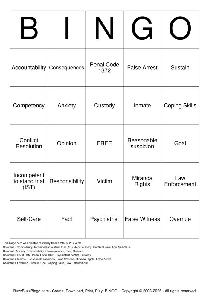 Download Free Court Competency Bingo Cards Download Free Court Competency Bingo Cards