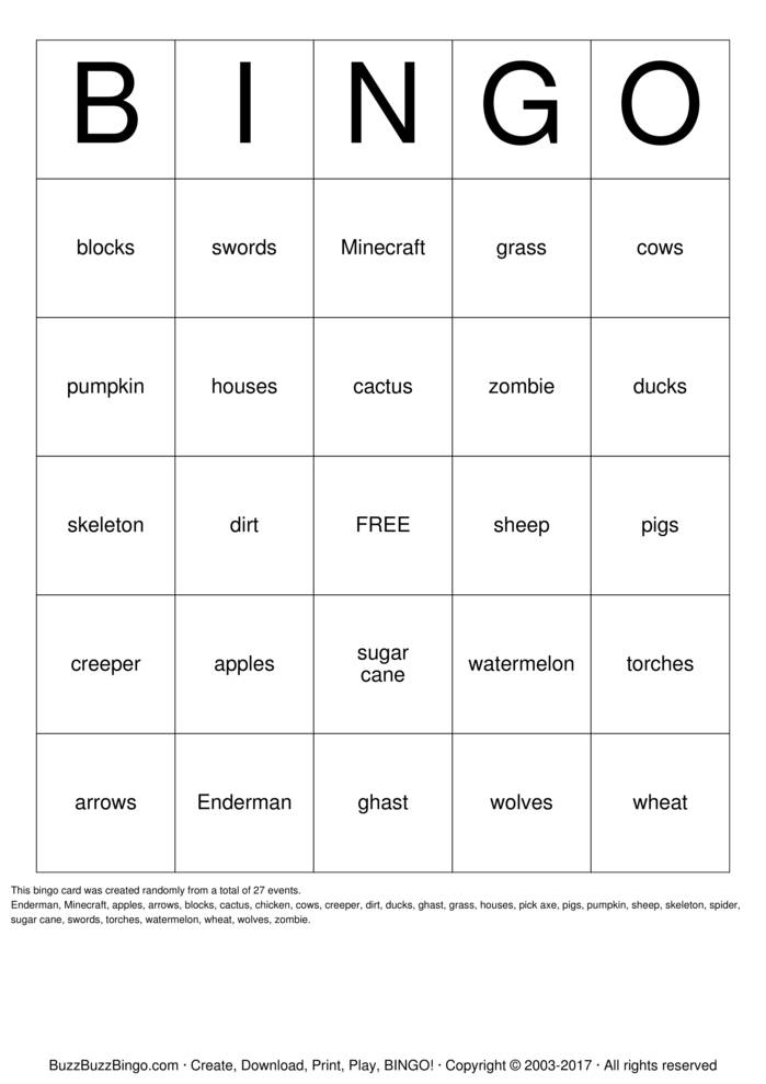 Download Free Custom Bingo Cards