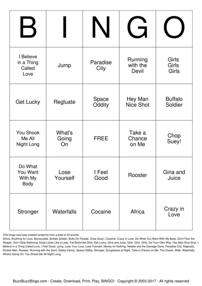 Download Free Custom Bingo Cards