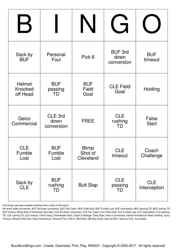 Download Free Football Bingo Cards