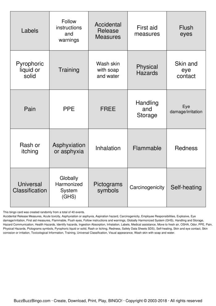 Download Free HazCom - GHS Bingo Cards