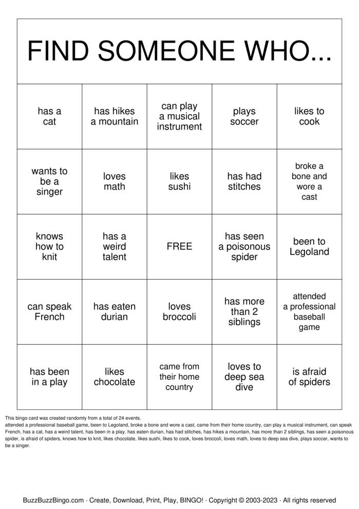 Download Free Human Bingo: International Edition Bingo Cards