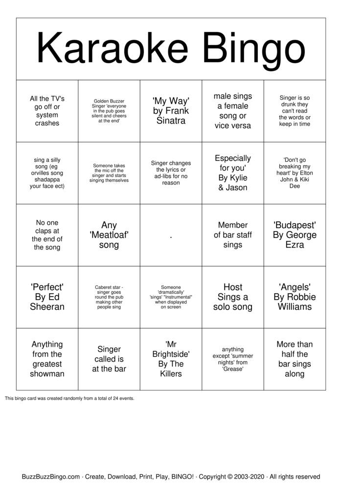 Download Free KARAOKE Bingo Cards