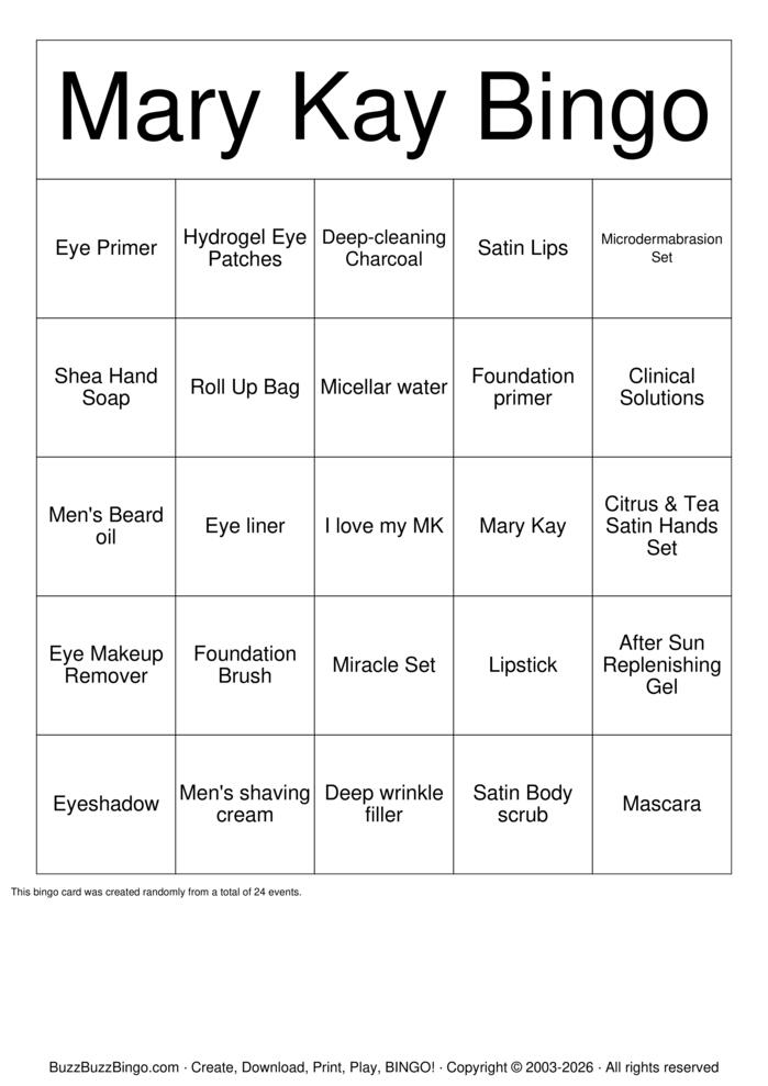 Download Free Mary Kay Bingo Bingo Cards Download Free Mary Kay Bingo Bingo Cards