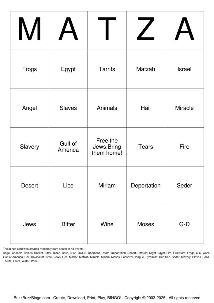 Download Free Passover Bingo Cards Download Free Passover Bingo Cards