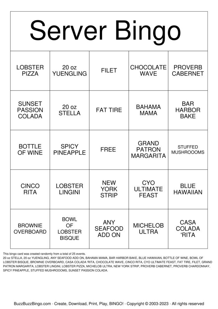 SERVER BINGO Bingo Cards to Download, Print and Customize!