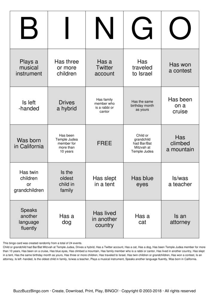 SHABBAT BINGO Bingo Cards to Download, Print and Customize!