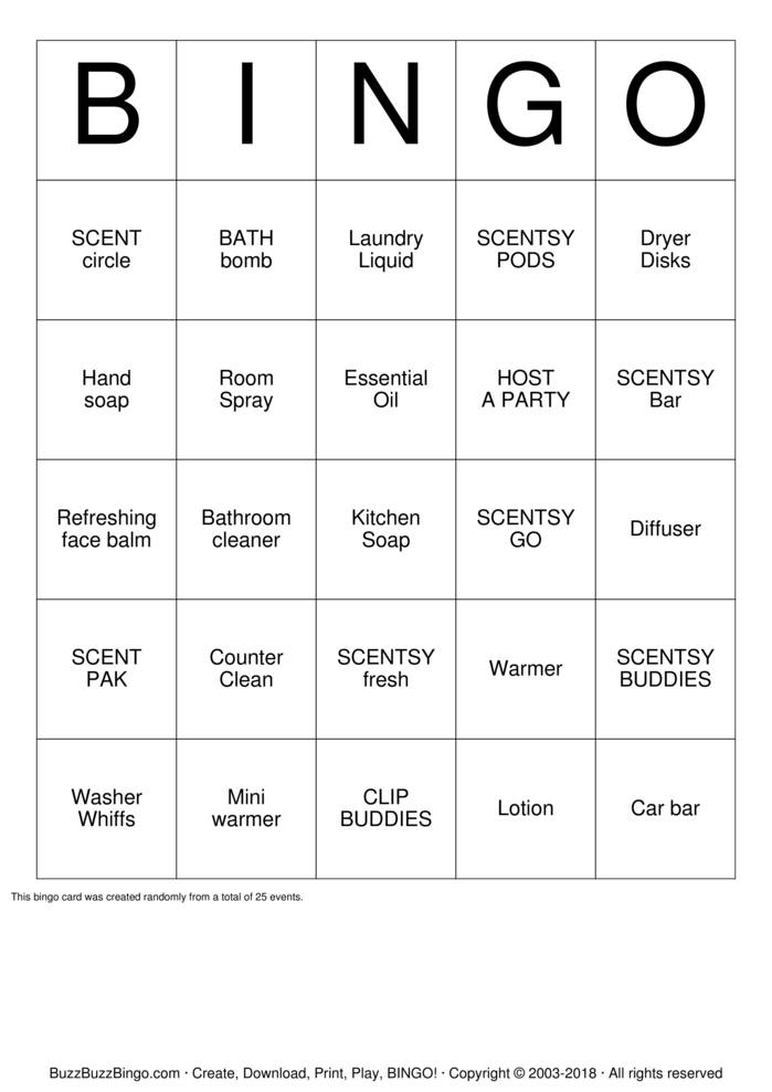 Scentsy Bingo Cards to Download, Print and Customize!