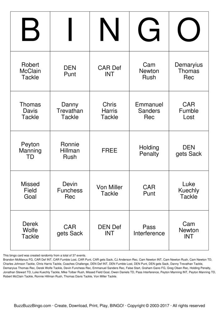 Download Free Superbowl Bingo Cards Download Free Superbowl Bingo Cards
