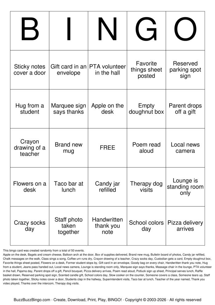 Download Free Teacher Appreciation Week Bingo Cards