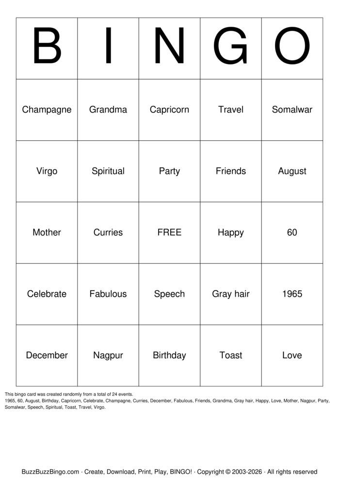 Download Free 60th Birthday Bingo Cards Download Free 60th Birthday Bingo Cards