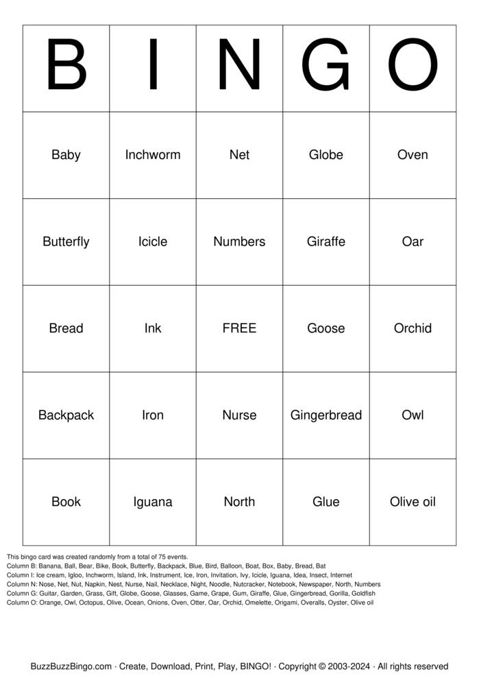 Download Free Classic First Letter Words Bingo Cards