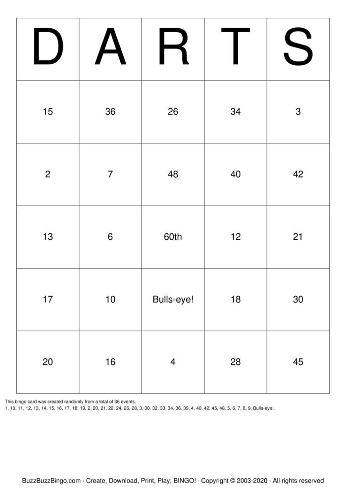 Download Free DART BINGO Bingo Cards