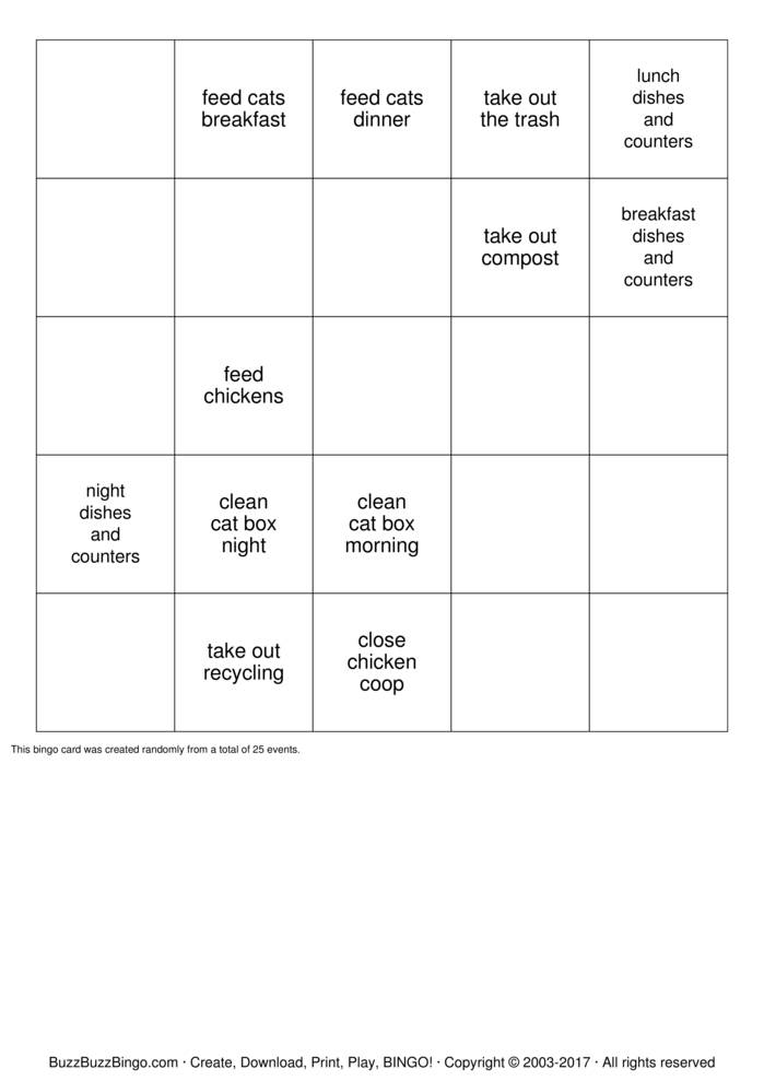Daily chores Bingo Cards to Download, Print and Customize!